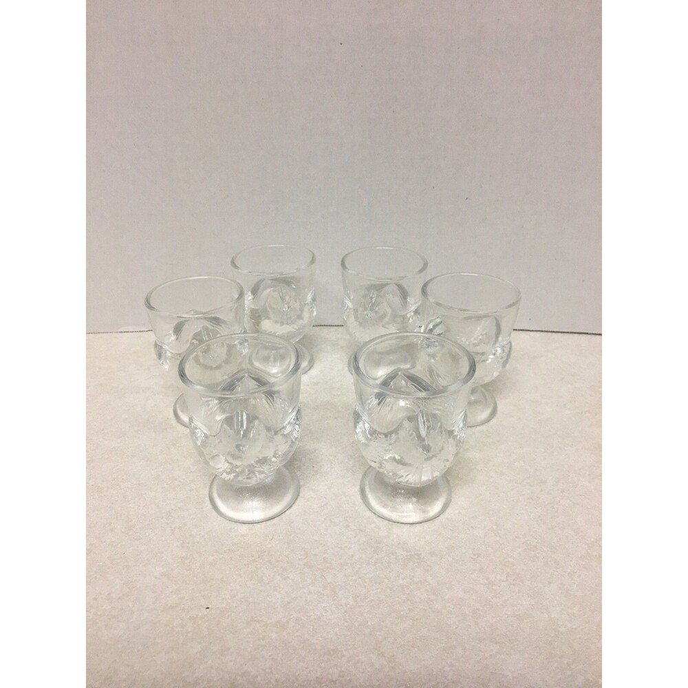 6 Vintage Clear Glass Chicken Egg Cups Holders France